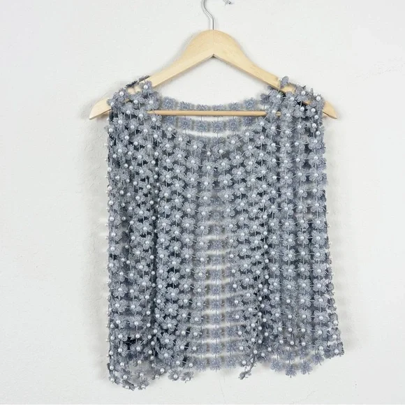 Anthropologie Floral Pearl Silver Top - Picture 3 of 7